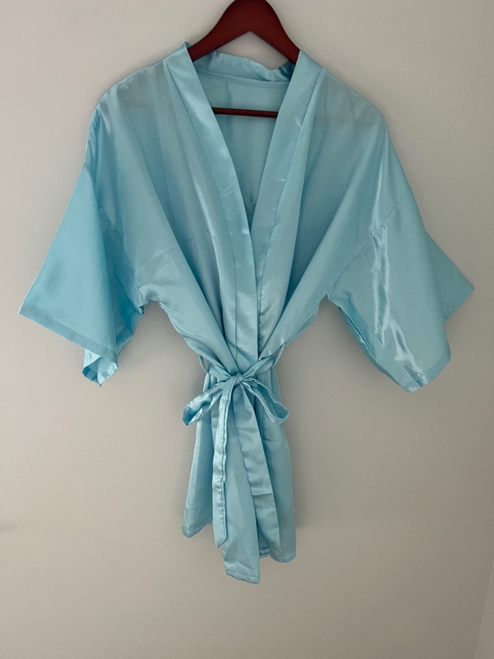 EPLAZA Acid Blue Satin Bridesmaid Rhinestone Robe Kimono Wrap for Women Size O/S